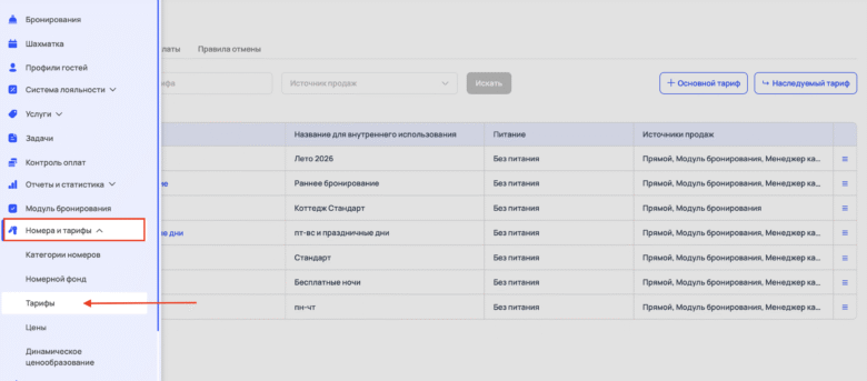Наследуемые тарифы