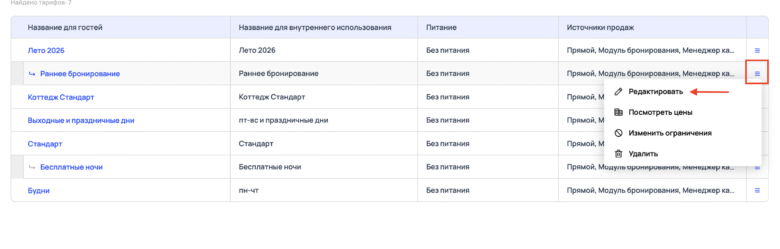 Наследуемые тарифы