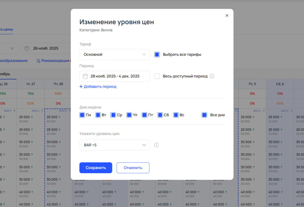Шахматка динамических цен
