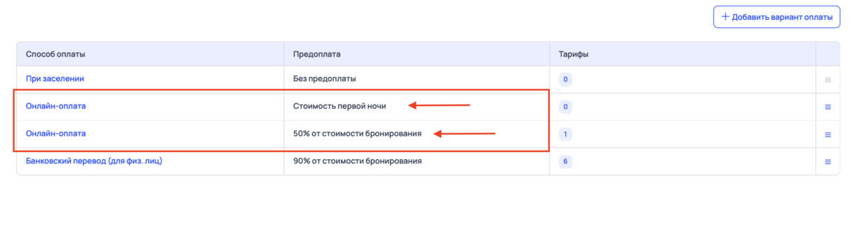 Варианты оплаты