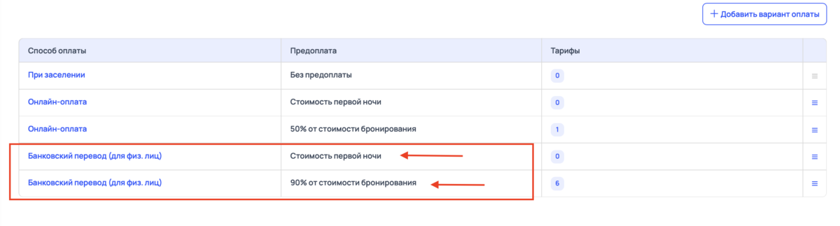 Варианты оплаты