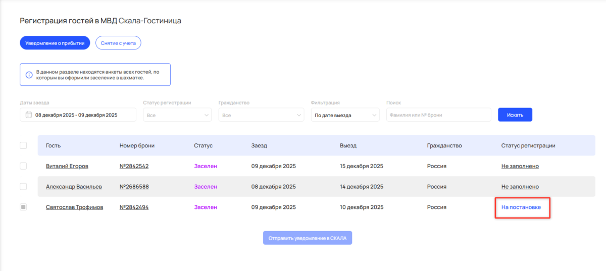 Регистрация гостей в МВД