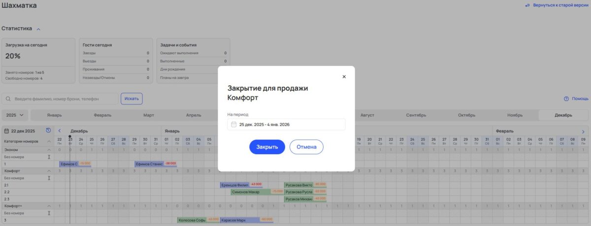 Управление доступностью категорий в шахматке