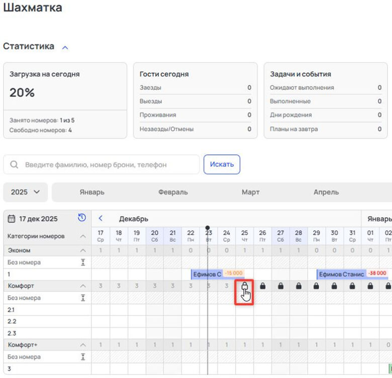 Управление доступностью категорий в шахматке
