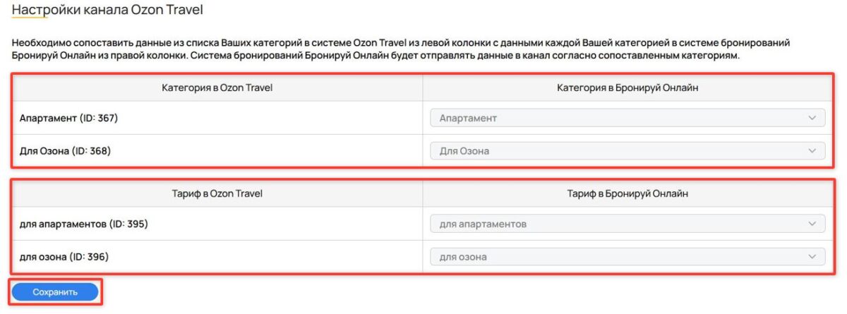 Настройка канала Ozon Travel