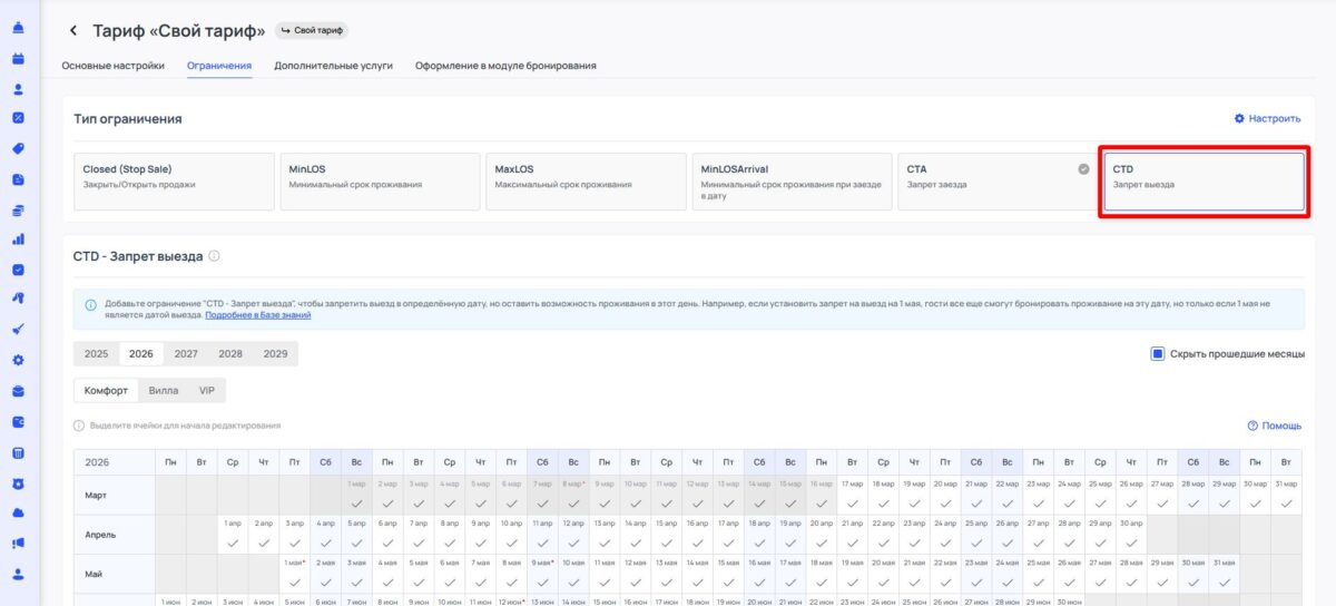 Ограничение тарифа CTD (Closed to Departure): запрет выезда