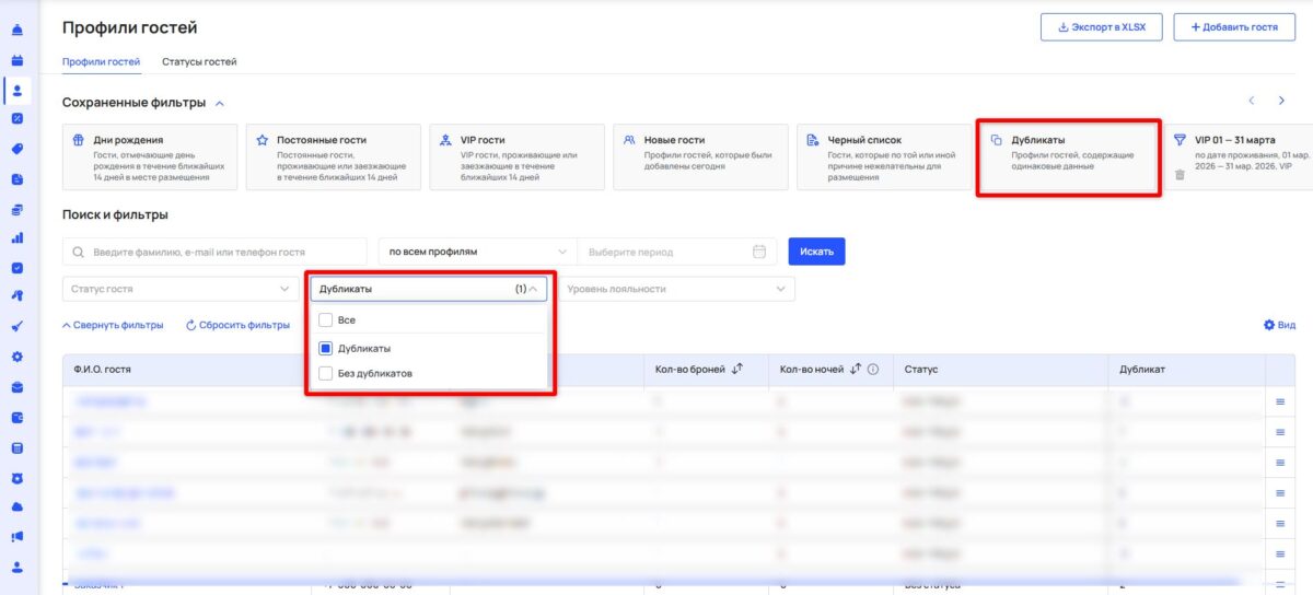 Профили и статусы гостей