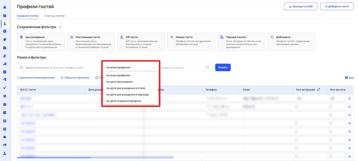 Профили и статусы гостей