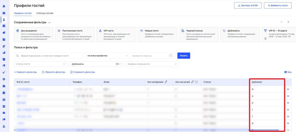 Профили и статусы гостей