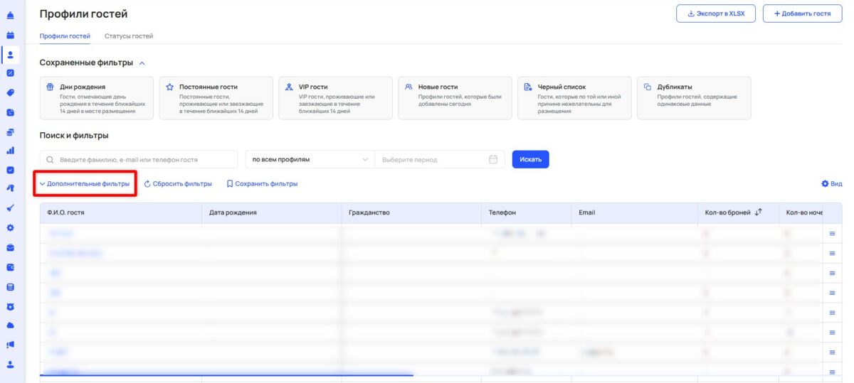 Профили и статусы гостей