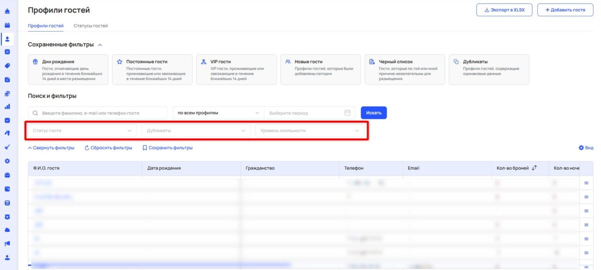 Профили и статусы гостей