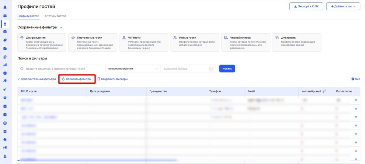 Профили и статусы гостей