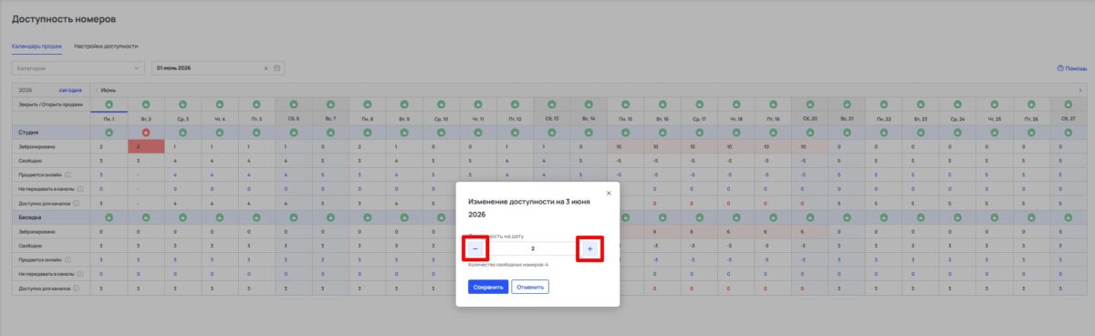 Доступность номеров